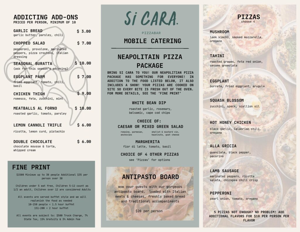 Si Cara Pizza Mobile Menu MA